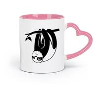 DEBINGY Tazas de cerámica resistentes con perezosos bebés, animales divertidos, niños jugando en las ramas de los árboles (11 oz/320 ml) y aptas para microondas, color rosa