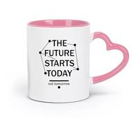 DEBINGY Tazas de porcelana con frases inspiradoras: El futuro empieza hoy (320 ml) para café, té, café con leche, leche, cacao, zumos y otras bebidas calientes. Color rosa.