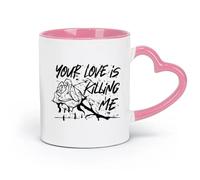 DEBINGY Tazas de porcelana de cerámica con cita tipográfica Tu amor me está matando de primera calidad (11 oz/320 ml) para el hogar y la oficina en color rosa