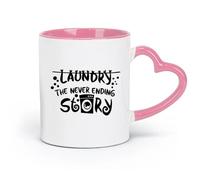 DEBINGY Tazas de porcelana de cerámica con dibujos animados de lavandería, historia interminable, lavandería, lavandería, citas de amor familiar (11 oz/320 ml) para el hogar y la oficina, color rosa