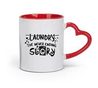 DEBINGY Tazas de porcelana de cerámica con dibujos animados de lavandería, historia interminable, lavandería, lavandería, citas de amor familiar (11 oz/320 ml) para el hogar y la oficina, color rojo
