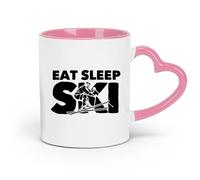 DEBINGY Tazas de porcelana de cerámica con palabras Comer, dormir, esquiar, invierno, deportes extremos, esquí (320 ml) Taza de café de cerámica para capuchino, té, leche, color rosa