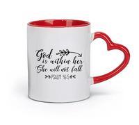 DEBINGY Tazas de porcelana de cerámica Dios está en su corazón Ella no caerá Salmo 46:5 Bible Room (11 oz/320 ml) Apto para lavavajillas Rojo