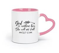 DEBINGY Tazas de porcelana de cerámica Dios está en su corazón Ella no caerá Salmo 46:5 Bible Room (11 oz/320 ml) Apto para lavavajillas Rosa