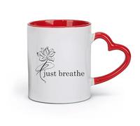 DEBINGY Tazas de porcelana de cerámica Just Breathe Lotus Yoga Studio Meditation Room (11 oz/320 ml) Aptas para lavavajillas y microondas, para oficina y hogar, color rojo