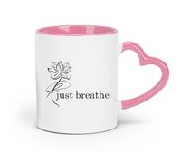 DEBINGY Tazas de porcelana de cerámica Just Breathe Lotus Yoga Studio Meditation Room (320 ml) aptas para lavavajillas y microondas, para la oficina y el hogar, color rosa