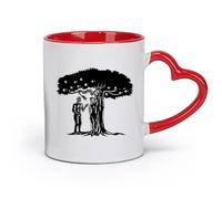 DEBINGY Tazas grandes de cerámica para bebidas calientes Adán y Eva árbol de la vida xilografía （11oz/320ml） Café, té, café con leche, leche, cacao, jugo y otras bebidas calientes Rojo