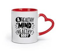 DEBINGY Tazas grandes de cerámica para bebidas calientes una mente sana en un cuerpo sano （11oz/320ml） para café, sopa, té, leche, café con leche, chocolate caliente, damas, hombres Rojo