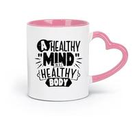 DEBINGY Tazas grandes de cerámica para bebidas calientes: una mente sana en un cuerpo sano (320 ml/11 oz) para café, sopa, té, leche, café con leche, chocolate caliente, para damas y caballeros. Rosa