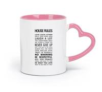 DEBINGY Tazas grandes de cerámica para té, café y chocolate caliente con frases sobre las reglas de la casa y el comedor (320 ml/11 oz) aptas para lavavajillas, color rosa