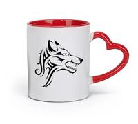 DEBINGY Tazas grandes de cerámica para té, café y chocolate caliente, diseño tribal de lobo, bestia, animal salvaje (320 ml) para té, café, infusión caliente, color rojo