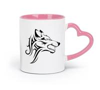 DEBINGY Tazas grandes de cerámica para té, café y chocolate caliente, diseño tribal de lobo, bestia, animal salvaje (320 ml) para té, café y café caliente, color rosa