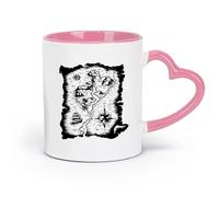 DEBINGY Tazas grandes de cerámica para té, café y chocolate caliente, silueta de mapa del tesoro solamente (11 oz/320 ml), gran regalo para los amantes, color rosa