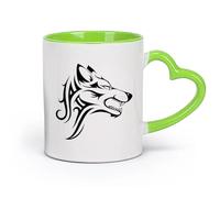 DEBINGY Tazas Grandes para Bebidas Calientes Lobo tribal, bestia, animal salvaje （11oz/320ml） Regalo divertido para amantes del café, mejores amigos del trabajo, compañeros de trabajo y amigos Verde