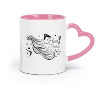 DEBINGY Tazas personalizadas de cerámica con el logotipo de la peluquería, chica guapa con el pelo largo, peinado y corte de pelo (320 ml). Aptas para lavavajillas, color rosa.