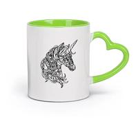 DEBINGY Tazas personalizadas Geometría de unicornio en estilo de dibujos animados （11oz/320ml） Regalo divertido para amantes del café, mejores amigos del trabajo, compañeros de trabajo y amigos Verde