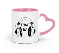DEBINGY Tazas y vasos de cerámica con el glifo de un auricular con tipografía de melodía (11 oz/320 ml) Apto para lavavajillas y microondas Rosa