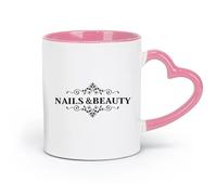 DEBINGY Tazas y vasos de cerámica con el logotipo de Nail And Beauty, manicura y estudio de belleza (320 ml) ideales para uso en casa y oficina, color rosa