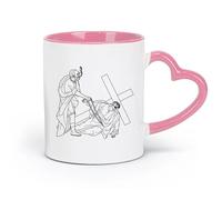 DEBINGY Tazas y vasos de cerámica con temática de la 7.ª estación de la cruz, Jesucristo cae (320 ml) Ideal para el hogar, la oficina, cafeterías e ideas de regalo. Rosa.