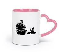 DEBINGY Tazas y vasos de cerámica geniales Barco pirata en el océano Barco pirata para usar en la isla (11 oz/320 ml) Apto para lavavajillas y microondas Rosa
