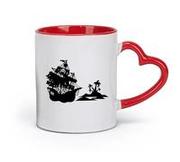 DEBINGY Tazas y vasos de cerámica geniales Barco pirata en el océano Barco pirata para usar en la isla (11 oz/320 ml) Apto para lavavajillas y microondas Rojo