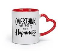 DEBINGY Tazas y vasos de cerámica geniales Pensar demasiado puede arruinar tu felicidad citas motivacionales inspiradoras （11 oz/320 ml） Apto para lavavajillas Rojo