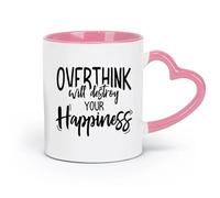 DEBINGY Tazas y vasos de cerámica geniales Pensar demasiado puede arruinar tu felicidad citas motivacionales inspiradoras （11 oz/320 ml） Apto para lavavajillas Rosa