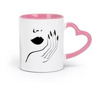 DEBINGY Tazas y vasos de cerámica modernos Estilo Salón Chica atractivo sexual Mujer Labios Mano Gel de uñas （11oz/320ml） y apto para microondas Rosa