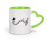 DEBINGY Vajilla de para Hogar Notas musicales Clave de pájaro （11oz/320ml） para una bebida matutina, bodas, cumpleaños, regalos para mujeres, Día del Padre, madres, niñas y niños Verde