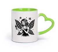 DEBINGY Vajilla de para Hogar Un hada con alas brillantes volando （11oz/320ml） para una bebida matutina, bodas, cumpleaños, regalos para mujeres, Día del Padre, madres, niñas y niños Verde