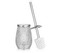 Deblanch | Escobilla baño-WC-Inodoro | Cerámica | Color Plata | Incrustaciones Cristal | Cepillo Blanco Desmontable | 11.5 cm ∅ x 36 cm Alto