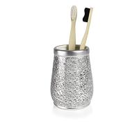 Deblanch | Vaso Cepillo Dientes baño | Serie Trencadis Plata | Resina y Cristal | Color Plata | para baño o Cocina | 8 cm ∅ x 12 cm Alto