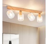 Deboola Lámpara de techo de 4 luces, de madera, estilo retro para salón, con foco blanco, giratoria, E14, ideal para pasillos, dormitorios, cocinas y comedores (bombilla no incluida)