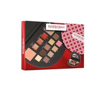 Deborah Milano - Set de regalo para mujer, color negro, incluye paleta de sombras de ojos, brillo, lápiz labial y polvo facial con diferentes superficies y colores