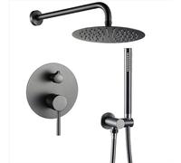 DECAKE Ensemble de Douche mitigeur Gris Avec pommeau de Douche à Effet pluie Rond de 25 cm et Flexible, robinetterie de Salle de Bain, mitigeur de 25 cm