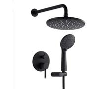 DECAKE Ensemble de Douche mitigeur Noir Avec pommeau de Douche à Effet pluie Rond de 20 cm et mitigeur de baignoire Avec système de Douche