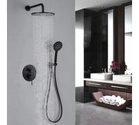 DECAKE Ensemble de Douche mitigeur Noir en laiton, pommeau de Douche Rond à Effet pluie de 30,5 cm, Robinet de Salle de Bain à Jets puissants, mitigeur-B_12_in