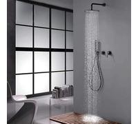 DECAKE Ensemble de Douche mitigeur Noir en laiton, pommeau de Douche Rond à Effet pluie de 30,5 cm, Robinet de Salle de Bain à Jets puissants, mitigeur-B_12_in