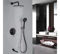 DECAKE Ensemble de Douche mitigeur Noir en laiton, pommeau de Douche Rond à Effet pluie de 30,5 cm, Robinet de Salle de Bain à Jets puissants, mitigeur-B_12_in