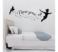 Decal de pared Never Grow Quote Peter Pan Pegatina de vinilo murales de pared de Neverland Nursery Kids Room 57x22cm