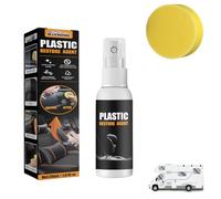 Decal Restore Agent, Back To Black Plastic Restorer, Rv Decal Restorer, Automotive Interior Cleaning Agent,for RV Dashboards, Steering Wheels, Armrests and So On (30ml+sponge (boxed),1pcs)