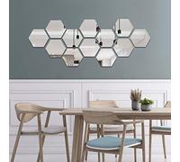 decalmile 12 Piezas Pegatinas de Pared Espejo de Acrílico Vinilos Adhesivos Espejo Salón Dormitorio Hogar Oficina Decoración (Hexágono, Plata)