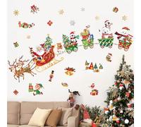 decalmile Pegatinas de Navidad Ventana Papá Noel Reno Vinilos Decorativos Navidad Muñeco de Nieve Pingüino Oso Adhesivos Pared Tren Copos de Nieve Puerta Tienda Escaparate Ventana Decoracion
