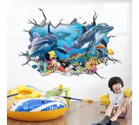 decalmile Pegatinas de Pared 3D Bajo el Mar Delfín Vinilos Decorativos Marina Oceano Peces Tortuga Algas Adhesivos Pared Habitación Infantiles Dormitorio Baño