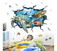 decalmile Pegatinas de Pared 3D Bajo el Mar Tortuga Vinilos Decorativos Marina Oceano Peces Algas Adhesivos Pared Habitación Infantiles Niños Bebés Baño