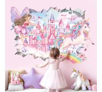decalmile Pegatinas de Pared 3D Hada Rosa Vinilos Decorativos Unicornio y Arcoiris Mariposa Chica Adhesivos Pared Habitación Infantiles Bebés Guardería