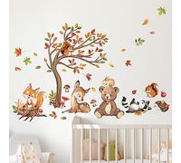 decalmile Pegatinas de Pared Animales Bosque Árbol Hojas Vinilos Decorativos Animales Oso Ciervo Zorro Adhesivos Pared Habitación Infantiles Niños Bebés Guardería