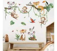 decalmile Pegatinas de Pared Animales de la Jungla Árbol Rama Vinilos Decorativos Safari Mono Koala Tigre Adhesivos Pared Habitación Infantiles Niños Bebés