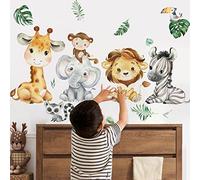 decalmile Pegatinas de Pared Animales de la Jungla Vinilos Decorativos Safari Elefante Jirafa León Adhesivos Pared Habitación Infantiles Niños Bebés Guardería