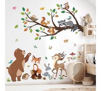 decalmile Pegatinas de Pared Animales del Bosque Árbol Rama Vinilos Decorativos Oso Ciervo Zorro Adhesivos Pared Niños Bebés Guardería Dormitorio
